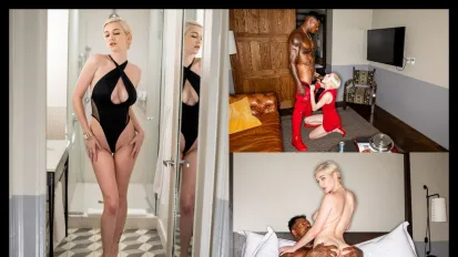 金发短发宝贝露出她的大奶子，骑着一只大黑鸡巴 Skye Blue